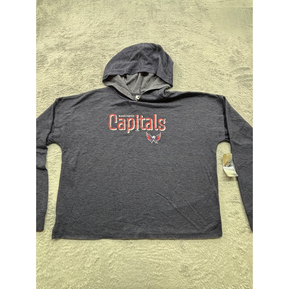 NHL Washington Capitals Women M Navy Blue Cropped Boxy Hooded Long Sleeve‎ Shirt